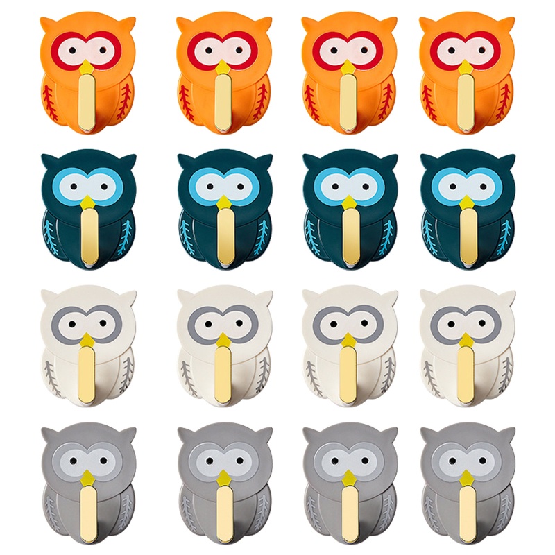 Set 4 Móc Treo Đồ Dán Tường Hình Chim Cú Hoạt Hình