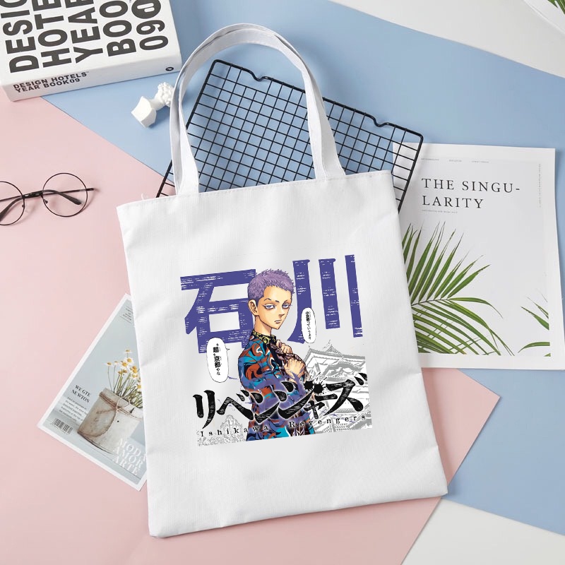Túi tote vải trắng đeo vai in hình nhân vật TOKYO REVENGERS tiện lợi thời trang anime chibi