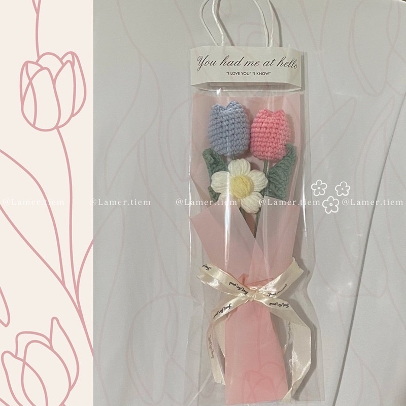 Bó hoa Tulip len handmade/ Quà tặng bạn gái, người thân, tặng sinh nhật