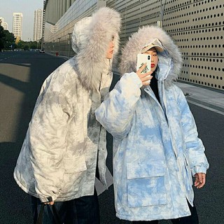 [ Sẵn xanh ] Áo khoác phao loang màu mũ lông ulzzang