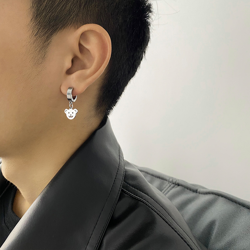 Khuyên tai thép titan không phai màu thiết kế hình gấu phong cách hip hop sành điệu cho nam và nữ