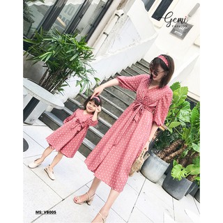 Váy Lụa Cát Maxi Chấm Bi Tôn Da Cho Mẹ Và Bé Phong Cách Hàn Quốc - VB005