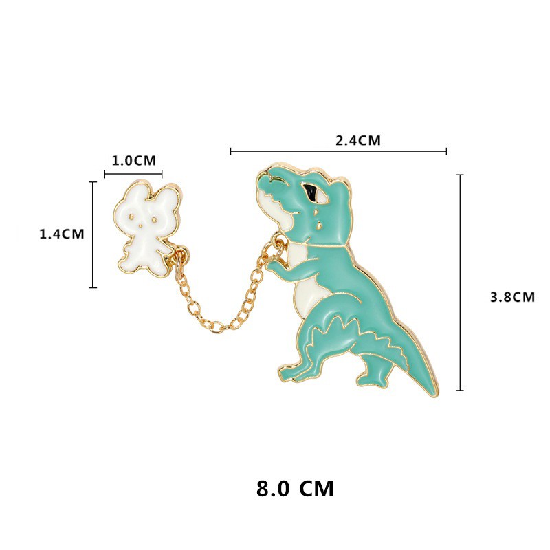 Pin cài áo thỏ con dẫn khủng long dạo phố phối xích - GC121