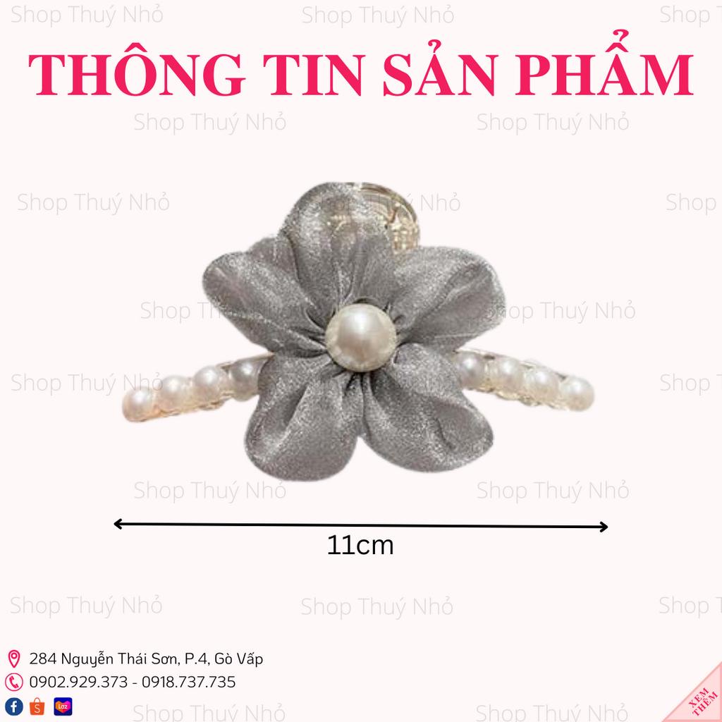 Kẹp tóc càng cua ngọc trai nữ cỡ lớn 11cm hoạ tiết bông hoa lụa nữ tính Hàn Quốc nhựa cao cấp thời trang thu đông