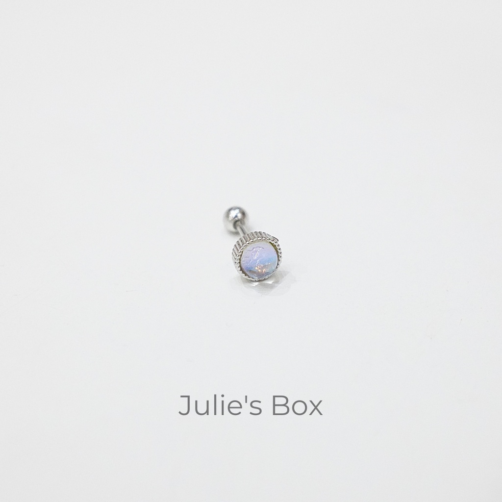 [1 CHIẾC] Khuyên Tai Đá AB Ánh Tím Tròn Màu Bạc Unisex Titanium Không Gỉ Không Ngứa Không Đen julies box 66