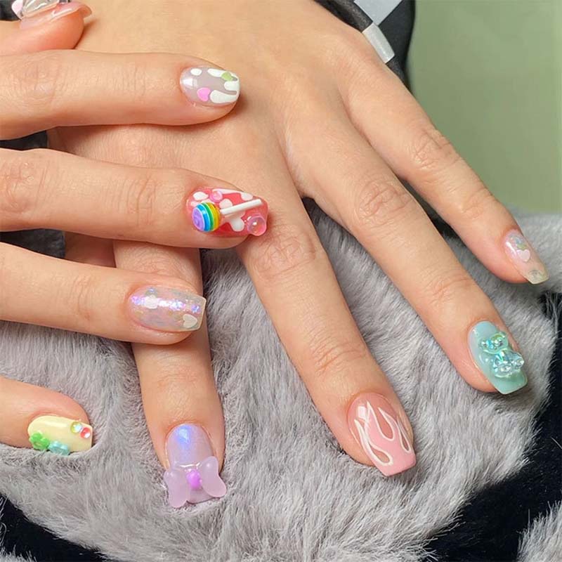 Hộp 7 ngăn phụ kiện đính móng tay, nhiều kiểu khác nhau, phụ kiện nail salon