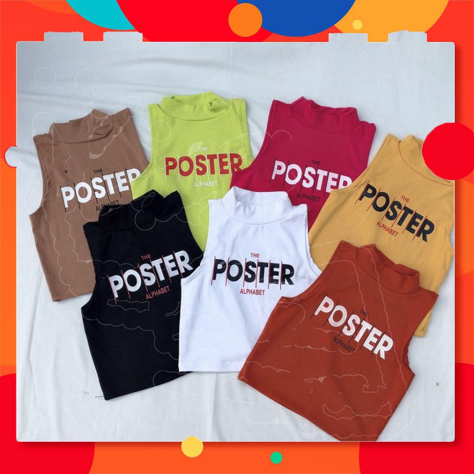 11413B1 Áo thun croptop sát nách cổ lọ in chữ Poster trẻ trung, có nhiều màu [Ưu Đãi]