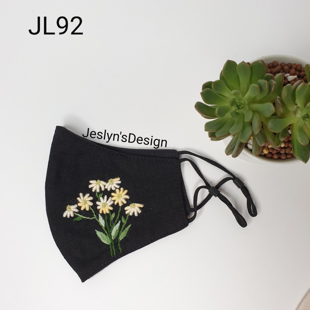 Khẩu trang thêu tay vải linen cúc nhí 3D JL92-Hand embroidered masks