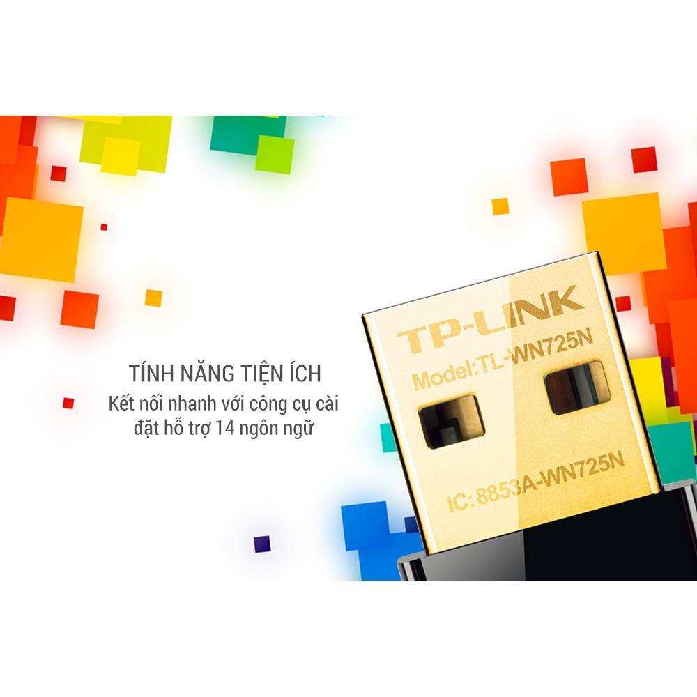 Thiết bị mạng TP-Link TL-WN725N Bộ chuyển đổi USB Nano chuẩn N không dây tốc độ 150Mbps