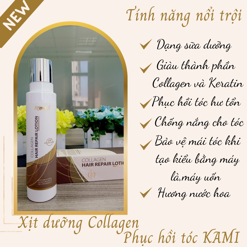 Xịt Dưỡng Tóc Collagen &amp; Keratin Phục Hồi Tóc Hư Tổn Hương Nước Hoa KAMI 200ml