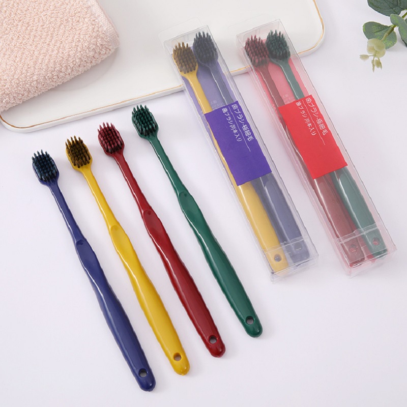 Bộ 2 Bàn Chải Đánh Răng Sợi Than Tre Mềm Mại Màu Macaron Kiểu Nhật Bản Cho Cặp Đôi