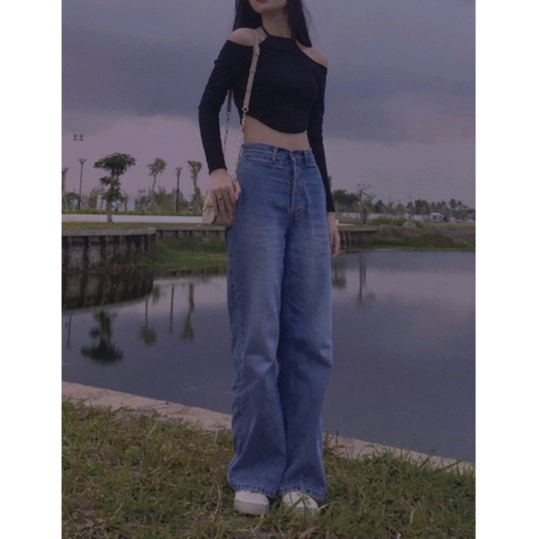 Áo trễ vai tay dài - trễ vai croptop dây yếm thun gân BARE - AO056