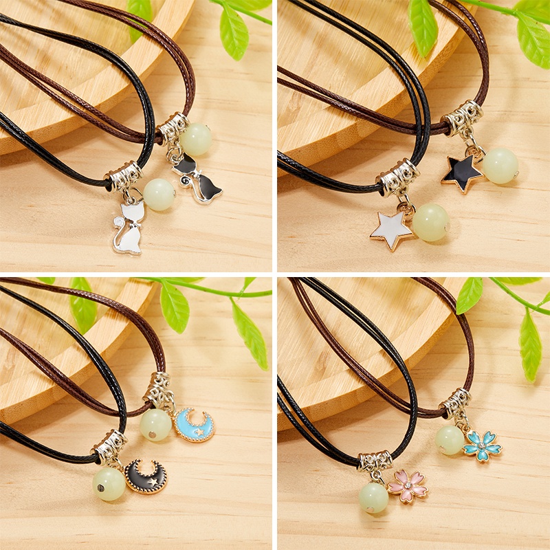 2 Dây chuyền RINHOO hình mặt trăng dạ quang cho cặp đôi nhiều mẫu tùy chọn