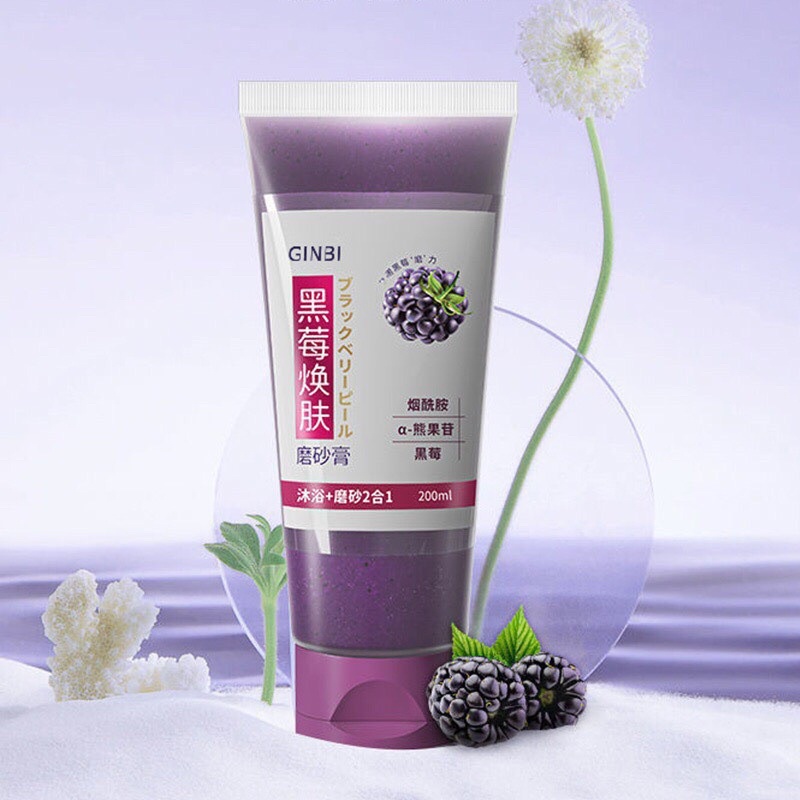 Gel Tẩy Tế Bào Chết Toàn Thân Mâm Xôi Đen GinBi 200ml | Chiết Xuất Mâm Xôi Đen Dưỡng Trắng Da An Toàn, Hiệu Quả