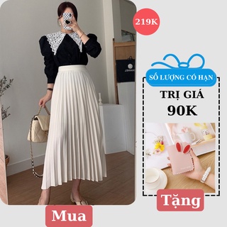 Chân váy xếp ly dài tới gối 3 màu loại đẹp chất lượng, váy dài dáng xòe vintage thời trang nhất chất lụa cao cấp