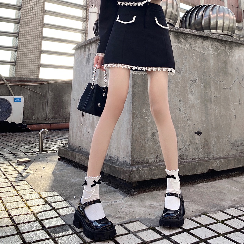 Tất nơ phối dây hạt phong cách lolita Nhật Bản, chất liệu co giãn 4 chiều, FH04 phụ kiện Forher.since1998