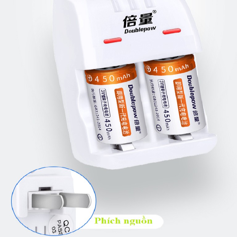 máy sạc kèm hộp 2 pin sạc CR123A dung lượng 450mAh