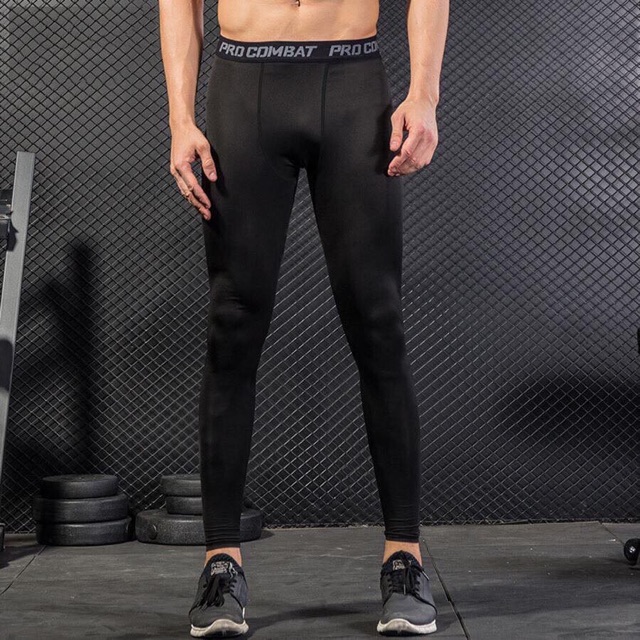 QUẦN GIỮ NHIỆT COMBAT PRO QUẦN LEGGING NAM DÁNG DÀI MÀU ĐEN