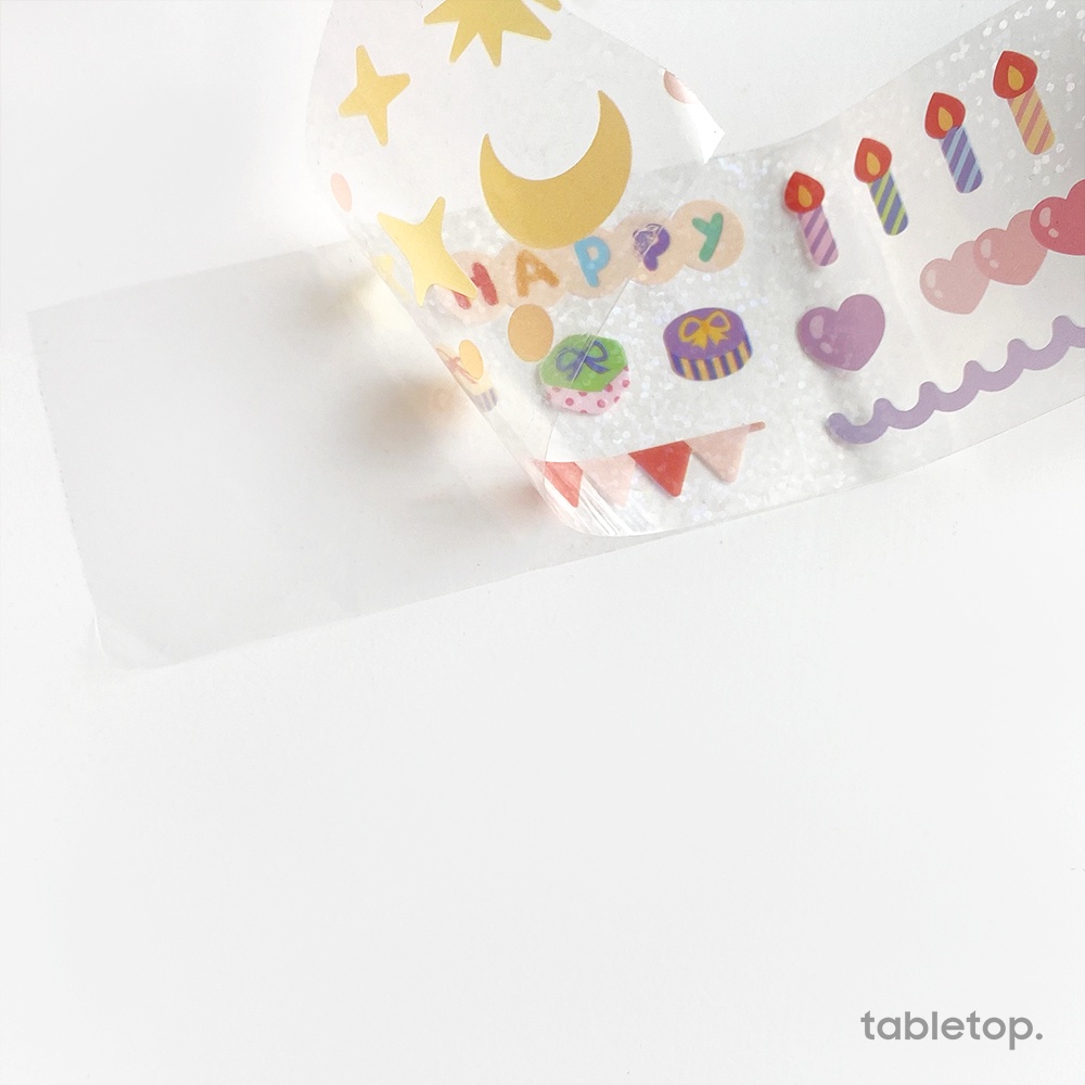 Washi tape trong suốt lấp lánh in hình dễ thương bản to 5cm - băng dính/ băng keo trang trí sổ tay, planner