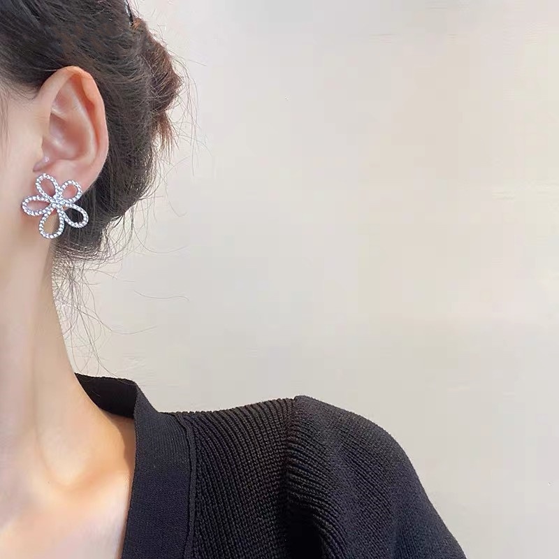 Bông Tai Hình Hoa Bằng Bạc 925 Đính Đá Thời Trang Cao Cấp