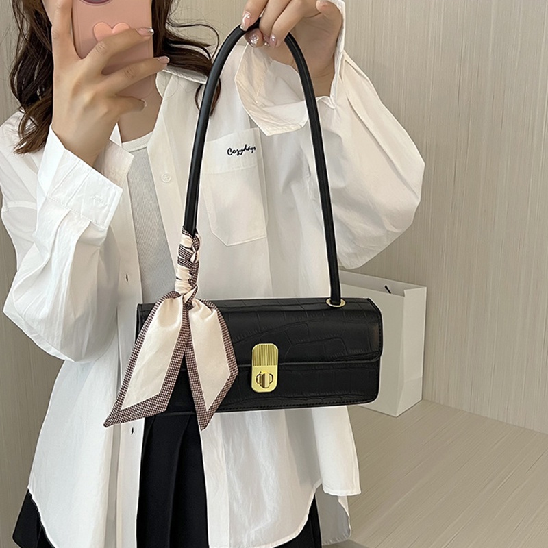 Túi đeo vai IELGY dáng vuông nhỏ phối dây thắt lụa phong cách Pháp thời trang chất lượng cao dành cho nữ