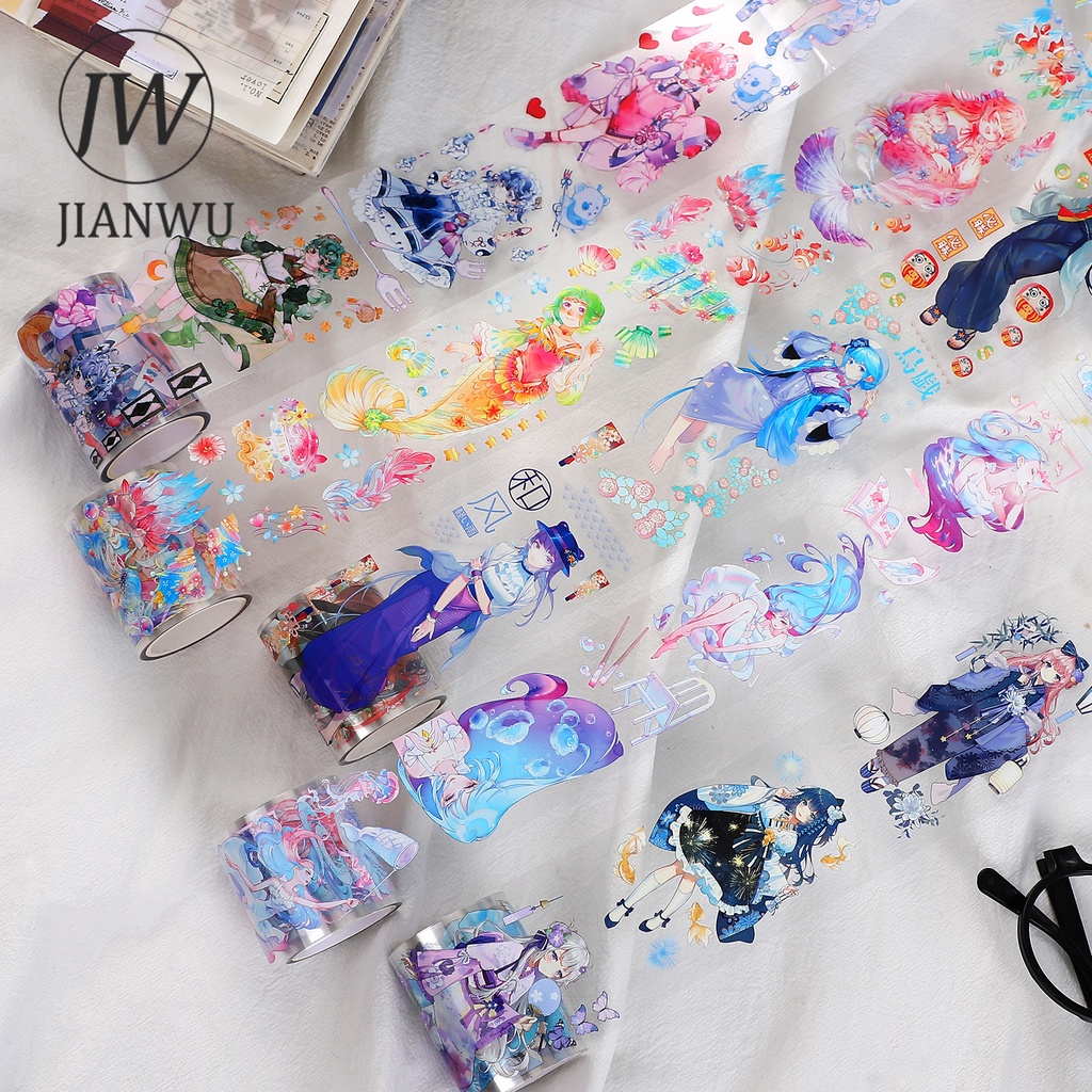 Cuộn Băng Dính Washi 300cm Hình Nhân Vật Hoạt Hình PET Washi Chống Thấm Nước Trang Trí Sổ Tay DIY