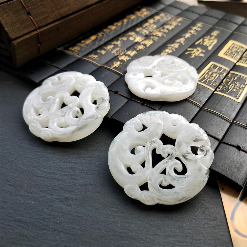 Ngọc bội resin họa tiết tròn 52*52mm nguyên liệu làm trâm làm trang sức cổ trang việt phục