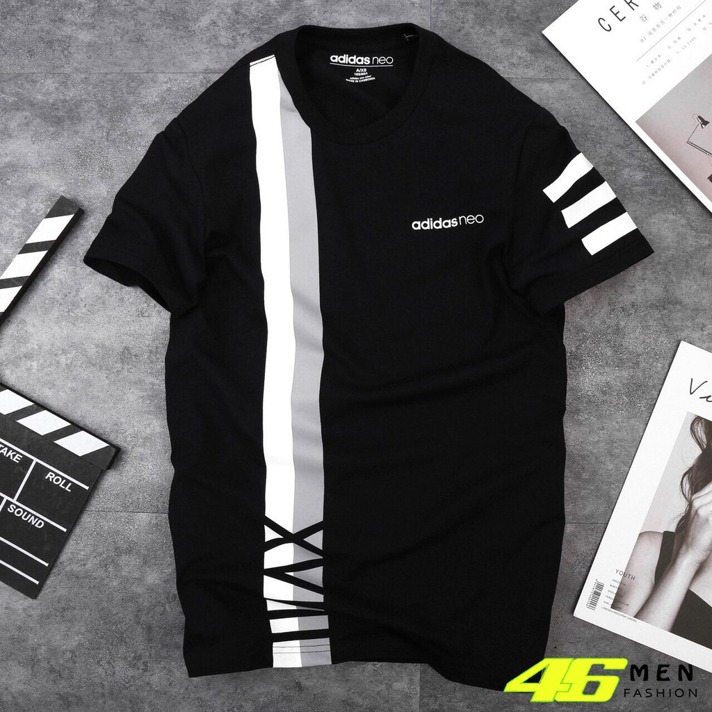 Áo thun nam👕Áo thun nam ngắn tay cổ tròn phối sọc hai màu cực cá tính