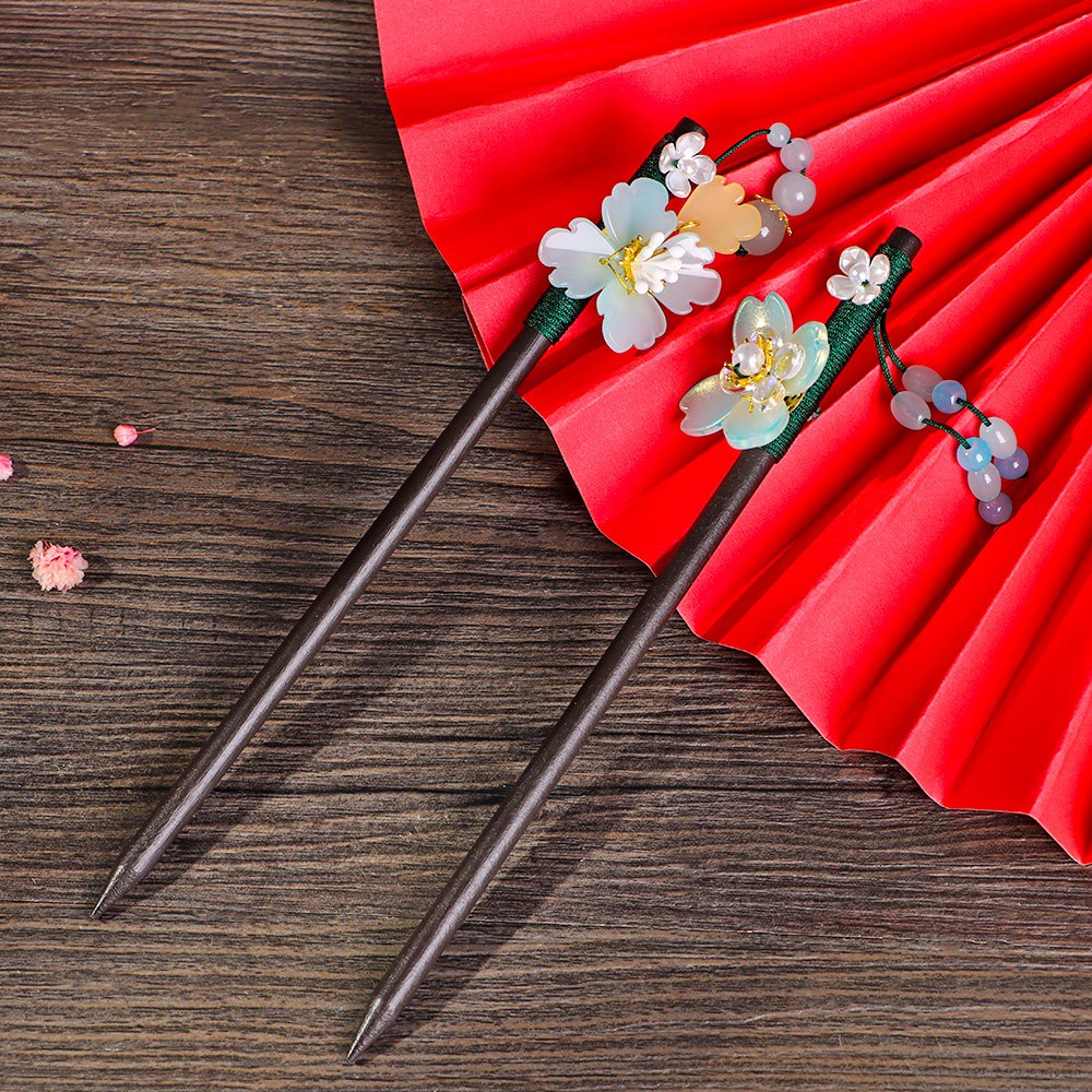 Trâm Cài Tóc Bằng Gỗ Mun Đính Hoa Phong Cách Cổ Điển Thời Trang Cho Nữ