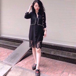 Đầm sơ mi pijama trụ viền.