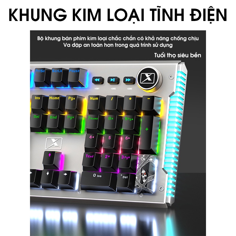 Bàn Phím cơ Gaming K968 SUPER GAME 25 Chế Độ LED Đổi Màu Keycap Siêu Xịn, Dùng Cho Máy Tính PC - LapTop