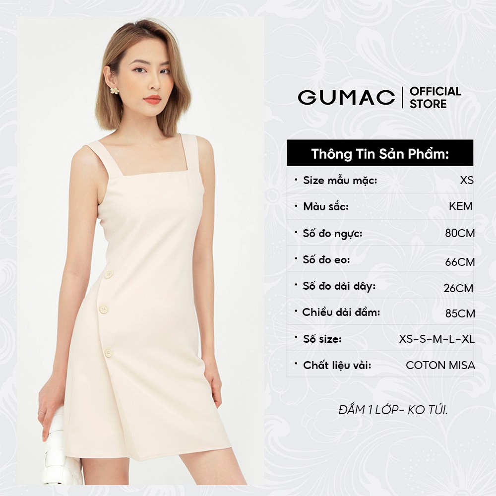[Mã MABR07062 giảm 8% tối đa 50K đơn từ 249K] Đầm ôm nữ bản dây phối nút GUMAC màu kem ôm body quyến rũ DB5104 | BigBuy360 - bigbuy360.vn