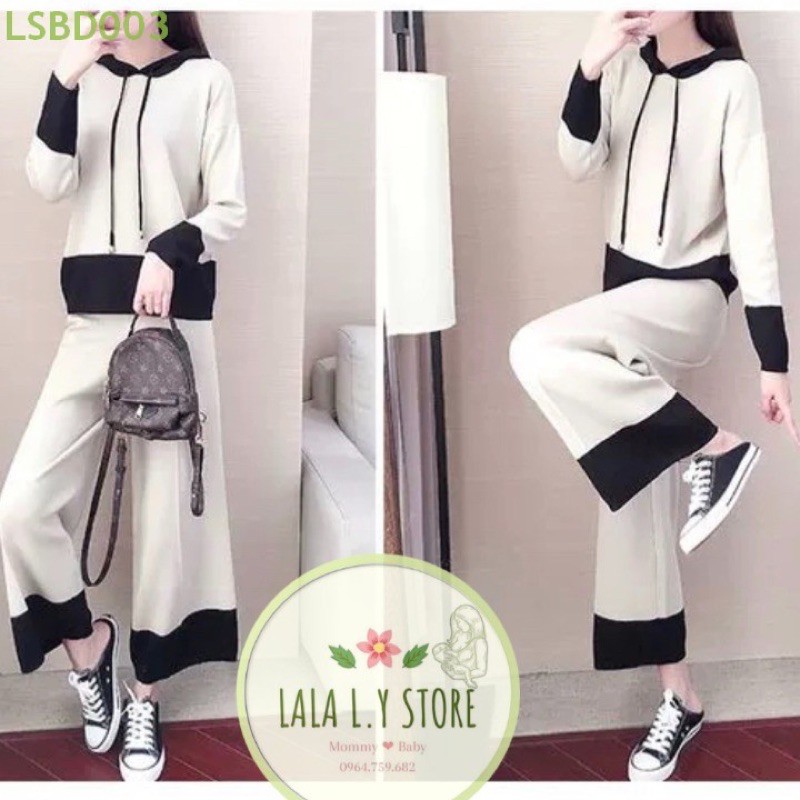 Áo cho con bú kết hợp quần, bộ len cho cho con bú thu đông LSBD003