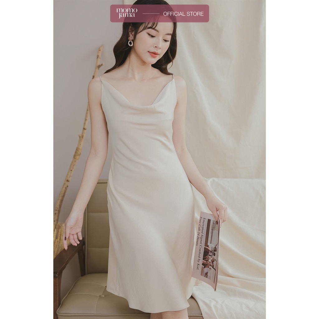 Bộ Pijamas mặc nhà MOMOJAMA chất liệu lụa gân - váy 2 dây - trơn 3 màu - M2784