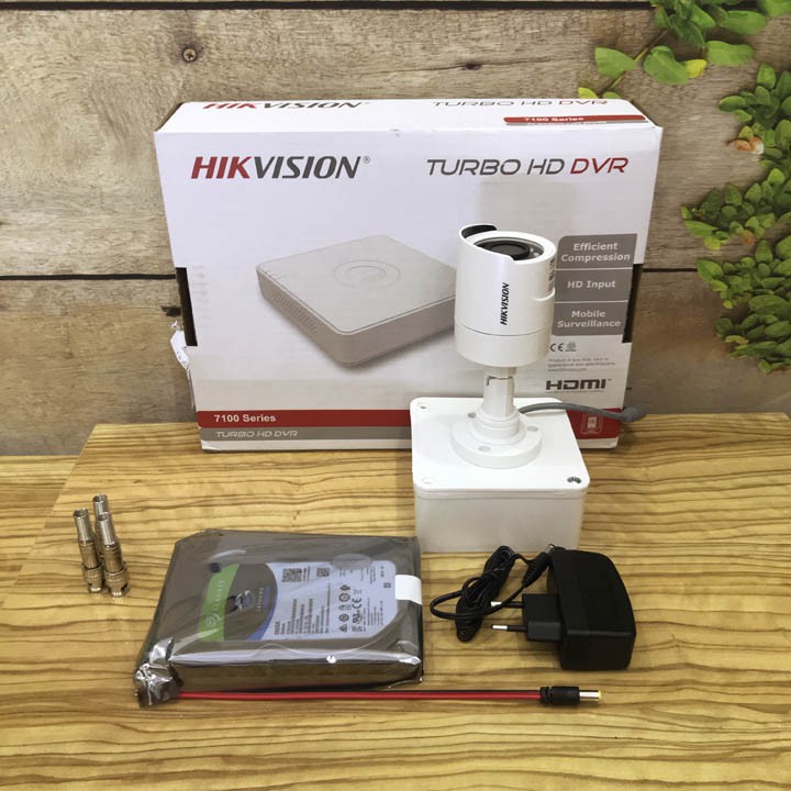 Trọn bộ 04 camera 2MP Hikvision vỏ nhựa DS-2CE16b2-IPF, hồng ngoại 20m, đầy đủ phụ kiện