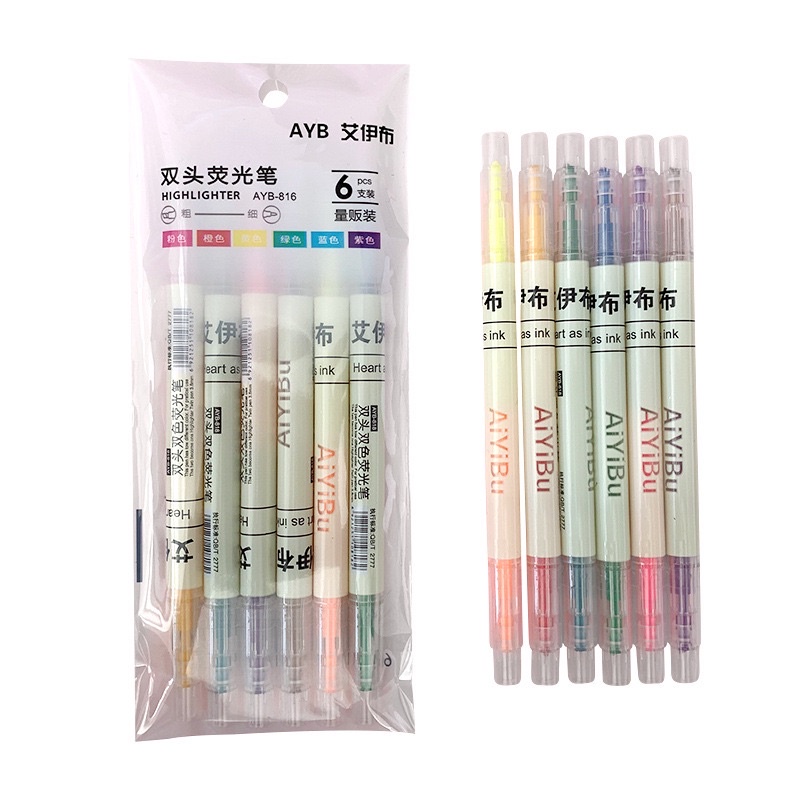 Set bút 6 chiếc 2 đầu dạ quang AYB