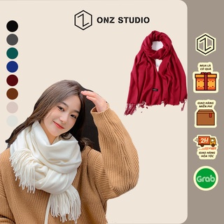 Khăn quàng cổ Cashmere ONZ Studio trơn dệt kim - Khăn len choàng cổ nam nữ vintage thời trang Hàn Quốc hot trend CM01