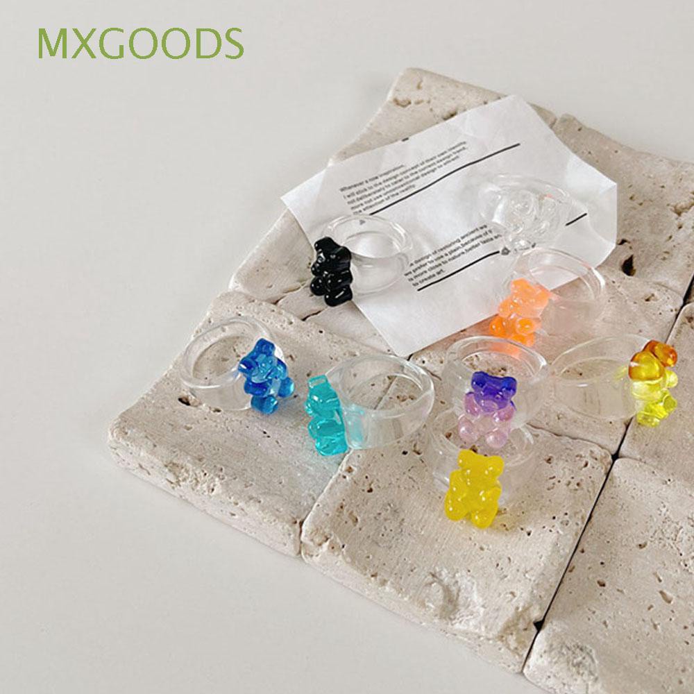 Nhẫn Nhựa Resin Trong Suốt Hình Chú Gấu Dễ Thương Phong Cách Hàn Quốc 2021