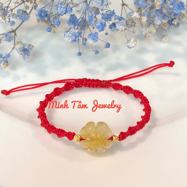 Vòng tay Cỏ bốn lá tóc vàngVòng tay chỉ đỏ may mắn đá tóc vàng bi Au 10k