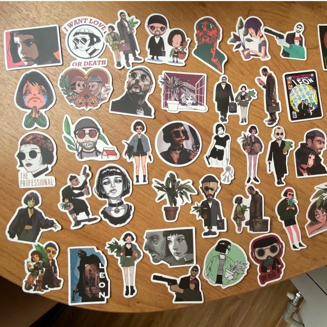 Bộ 10/25/50 miếng dán PVC chống nước họa tiết Leon The Professional trang trí cho ván trượt/guitar/laptop/vali/xe hơi