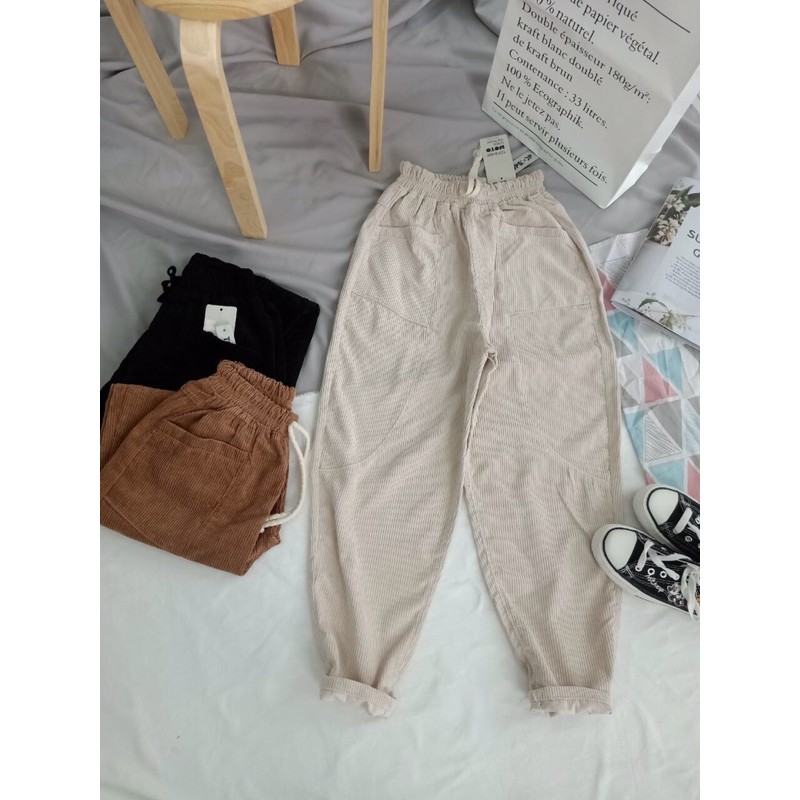 Quần baggy nhung lưng thun màu tây | BigBuy360 - bigbuy360.vn