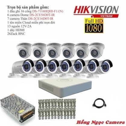 Trọn bộ 13 camera giám sát Hikvision TVI 2 Megapixel DS-2CE56D0T-IR-13 Full HD