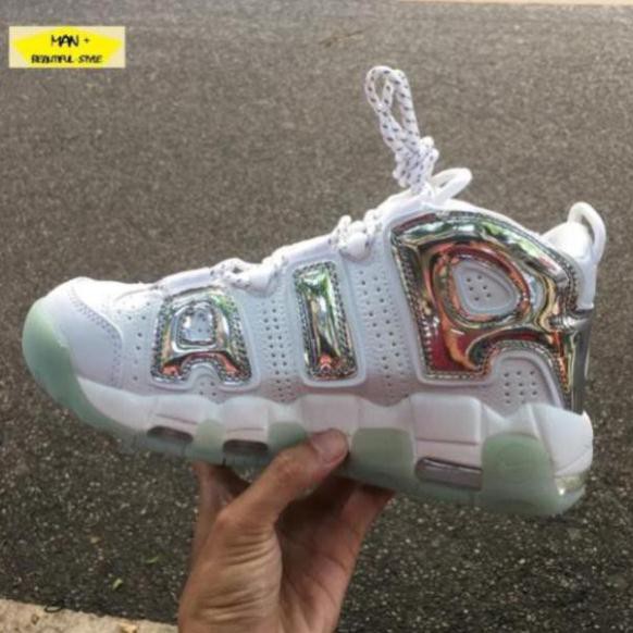 Sales (Hot hot hot) Giày thể thao AIR MORE UPTEMPO trắng chữ bạc ✔️ 2020 💎 [ Real ] . *