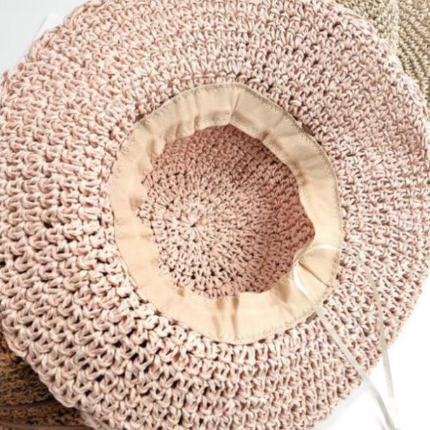 Mũ Cói Rộng Vành Tự Nhiên Cao Cấp - Nơ Dây Nâu Mảnh