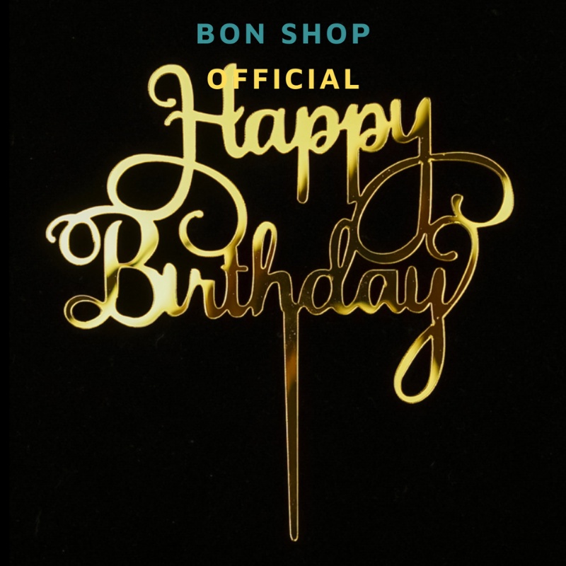 Topper - Que cắm bánh Mica Happy Birthday trang trí bánh kem sinh nhật