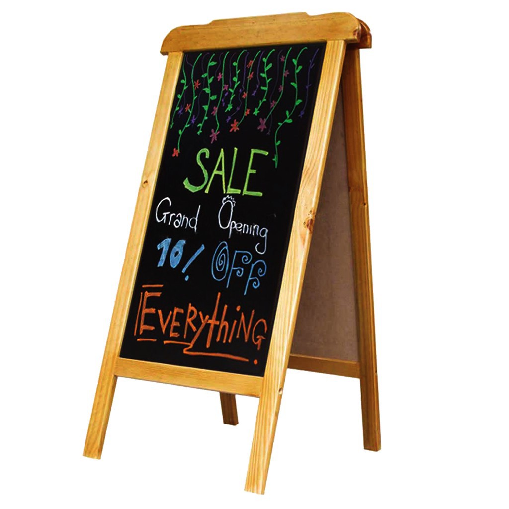 Bảng menu 2 mặt mái nhà (Tặng kèm 2 hộp phấn màu và 1 bông lau bảng)