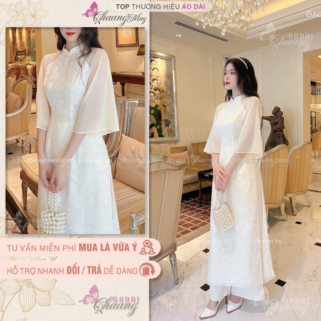 Áo Dài Cách Tân Nữ Vân Nổi Phối Tay Loe Chaang May Sẵn Họa Tiết Nổi Bật Dự Tiệc Lễ Tết Đẹp Sang Trọng