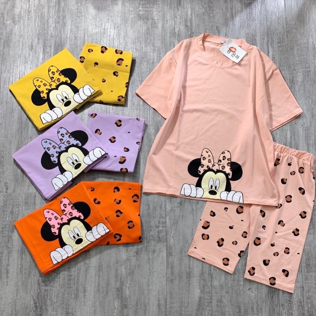 Đồ bộ nữ chất cotton 100% co dãn đanh mịn Mickey quần ngố lửng | BigBuy360 - bigbuy360.vn
