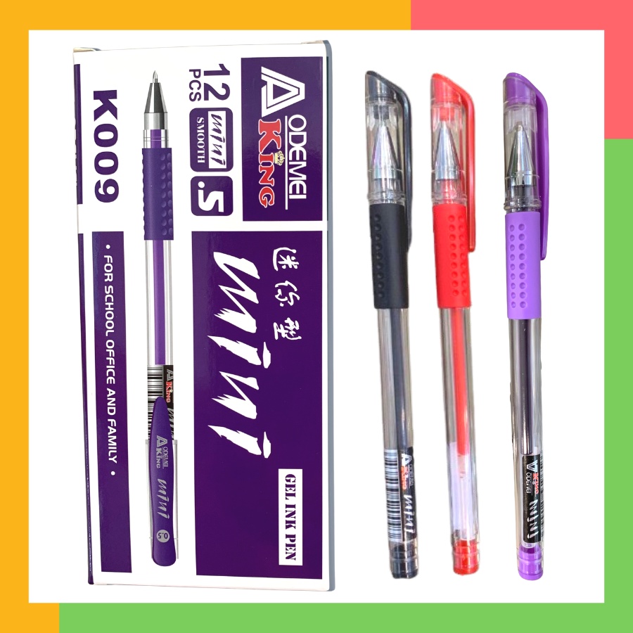 Hộp 12 cây viết Gel mini K009 ngòi 0.5mm ( Mực xanh, đỏ, tím, đen )
