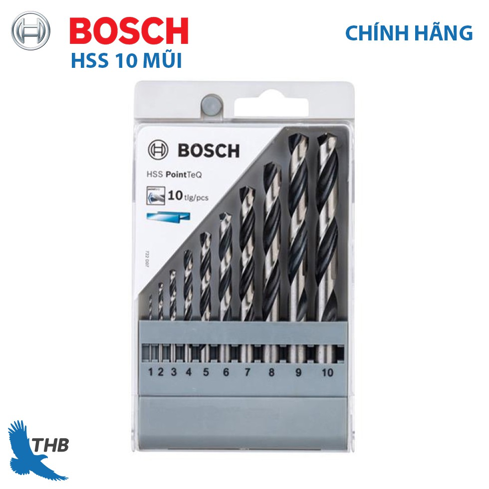 Bộ 10 mũi khoan sắt Bosch HSS PointTeQ 2608577348